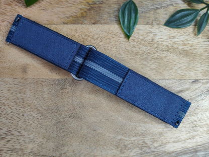 Premium Ribbed Ballistic Nylon Two Piece Velcro Watch Strap - Navy Blue Grey