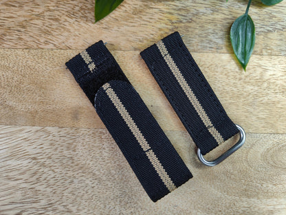 Premium Ribbed Ballistic Nylon Two Piece Velcro Watch Strap - Black Khaki