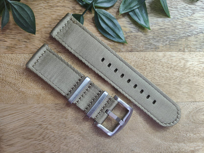 Premium Nylon Tan Military Two Piece Watch Strap - Quick Release Spring Bars - Khaki