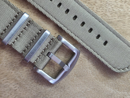 Premium Nylon Tan Military Two Piece Watch Strap - Quick Release Spring Bars - Khaki