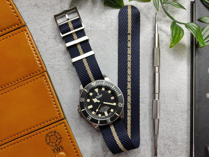 Premium Twill Single Pass For Tudor Watch Strap - Blue Khaki