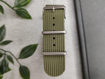 Premium Nylon Braided Ribbed Double Pass Watch Strap - Green