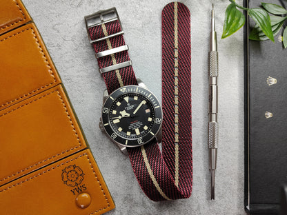 Premium Twill Single Pass For Tudor Watch Strap - Maroon