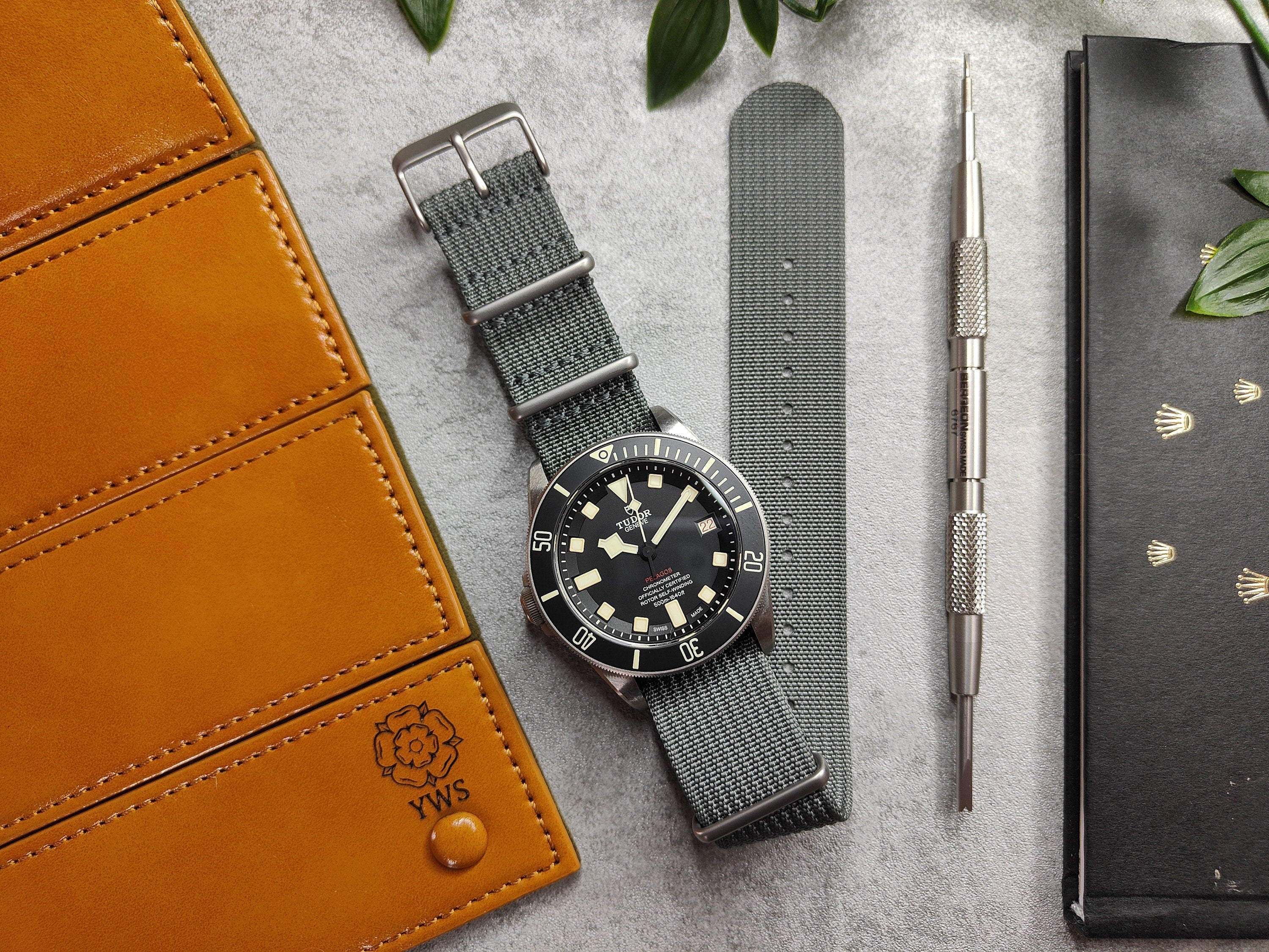 Premium Nylon Braided Ribbed Double Pass Watch Strap Grey