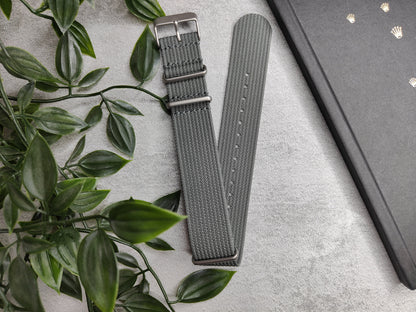 Premium Nylon Braided Ribbed Double Pass Watch Strap - Grey