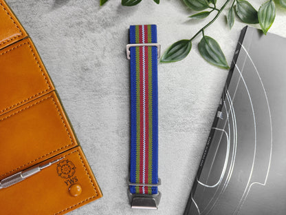 Marine Nationale Style Parachute Elastic Watch Strap - Blue Green Red White