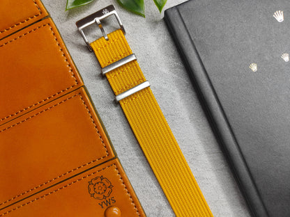 Premium Nylon Braided Ribbed Single Pass Watch Strap - Mustard Yellow