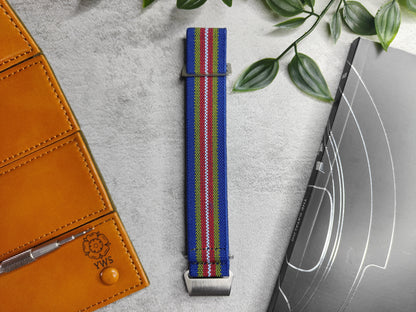 Marine Nationale Style Parachute Elastic Watch Strap - Blue Green Red White