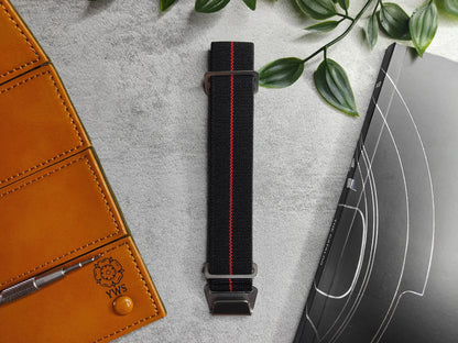 Marine Nationale Parachute Elastic Watch Strap - Black Red