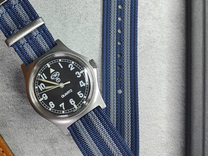 Premium Nylon Braided Ribbed Single Pass Watch Strap - Navy Blue Grey Bond