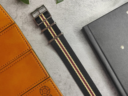 Premium Twill Single Pass For Tudor Watch Strap - Black Khaki Red