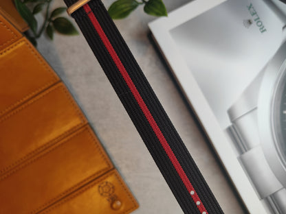 Premium Nylon Braided Ribbed Single Pass Watch Strap - Black Red