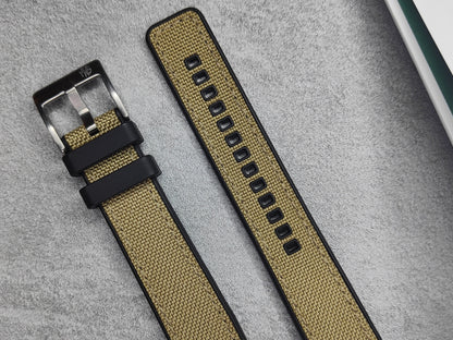 Premium Hybrid Sailcloth FKM Rubber Two Piece Watch Strap (20mm - 22mm - 24mm) Khaki Tan - Quick Release Spring Bars