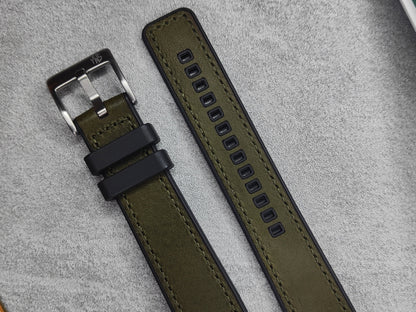 Premium Hybrid Leather FKM Rubber Two Piece Watch Strap (20mm - 22mm) Forest Green  - Quick Release Spring Bars