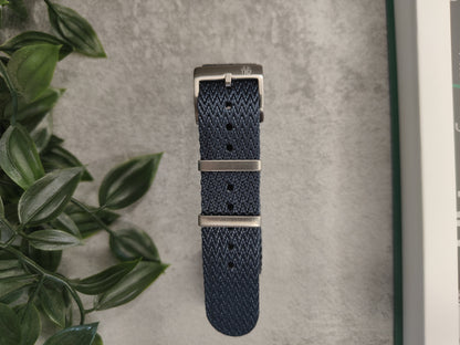 Premium Herringbone Nylon Single Pass Watch Strap (20mm - 22mm ) Deep Blue