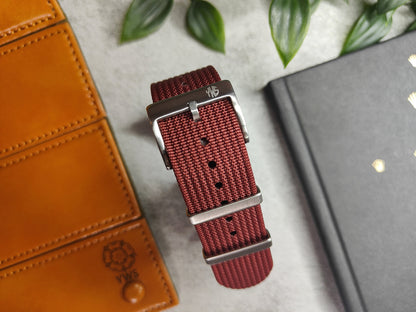 Premium Nylon Braided Ribbed Single Pass Watch Strap - Maroon