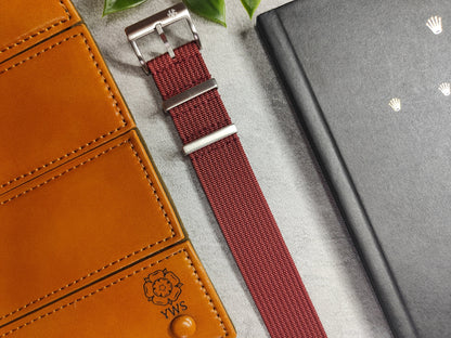 Premium Nylon Braided Ribbed Single Pass Watch Strap - Maroon