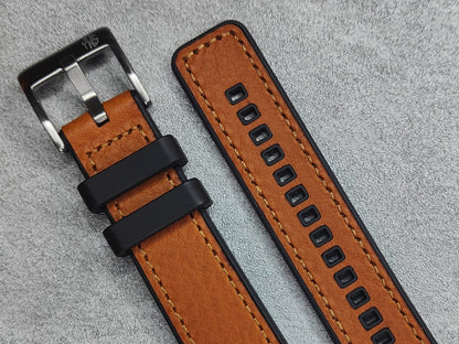 Premium Hybrid Leather FKM Rubber Two Piece Watch Strap (20mm - 22mm) Light Brown Tan - Quick Release Spring Bars