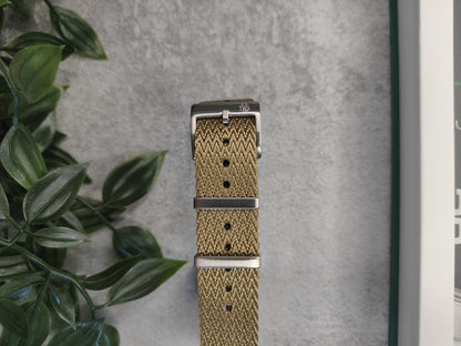 Premium Herringbone Nylon Single Pass Watch Strap - Tan Khaki Military