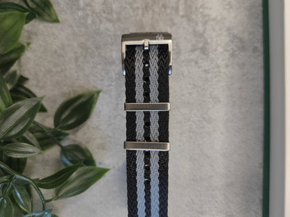 Premium Herringbone James Bond Spectre Nylon Single Pass Watch Strap - Black Grey