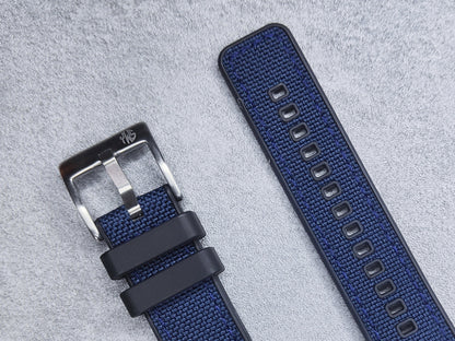 Premium Hybrid Sailcloth FKM Rubber Two Piece Watch Strap (20mm - 22mm) Blue - Quick Release Spring Bars