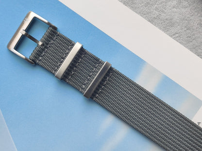 Premium Nylon Braided Ribbed Single Pass Watch Strap - Grey