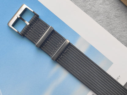 Premium Nylon Braided Ribbed Single Pass Watch Strap - Dark Grey