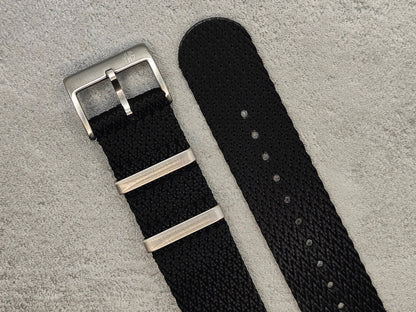 Premium Herringbone Nylon Single Pass Watch Strap - Jet Black