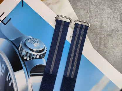 Fixed Lugs Premium Ribbed Ballistic Nylon Single Pass Velcro Hook And Loop Strap - Blue Silver