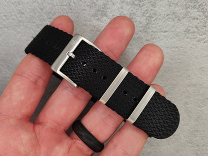 Premium Herringbone Nylon Single Pass Watch Strap - Jet Black