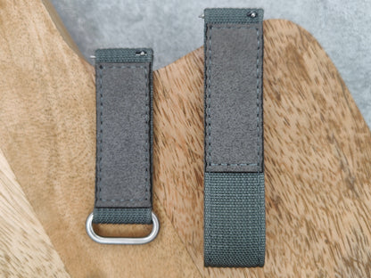 Premium Ribbed Ballistic Nylon Two Piece Velcro Watch Strap - Dark Grey