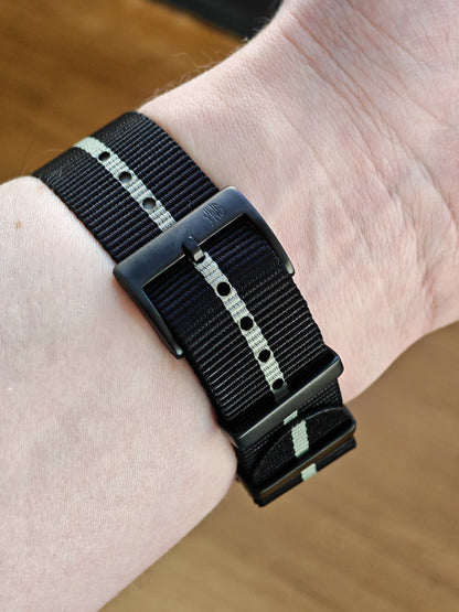 Obsidian Series - Premium Tubular Nylon Single Pass Watch Strap - Black Grey