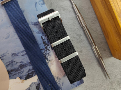 Premium Nylon Honeycomb Weave Single Pass Watch Strap Deep Black