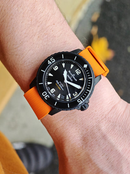 Premium FKM Rubber Single Pass Strap - Hatch Weave - Orange