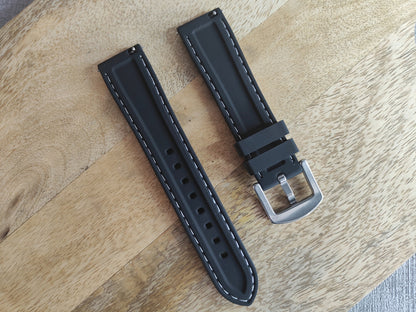 Omega Moonswatch Speedmaster Strap (20mm)  Back White Stitching Rubber Strap - Quick Release Spring Bars - Strap only