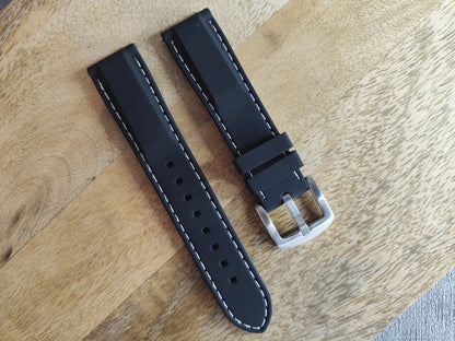 Omega Moonswatch Speedmaster Strap (20mm)  Back White Stitching Rubber Strap - Quick Release Spring Bars - Strap only