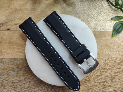 Omega Moonswatch Speedmaster Strap (20mm)  Back White Stitching Rubber Strap - Quick Release Spring Bars - Strap only