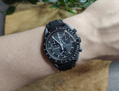 Omega Moonswatch Speedmaster Strap (20mm)  Back White Stitching Rubber Strap - Quick Release Spring Bars - Strap only