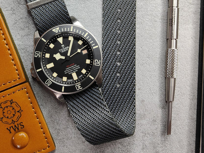 Premium Twill Single Pass For Tudor Watch Strap - Grey Blue