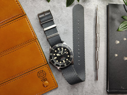 Premium Twill Single Pass For Tudor Watch Strap - Grey Blue